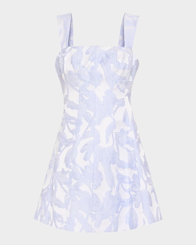 Square-Neck Floral Jacquard Mini Dress